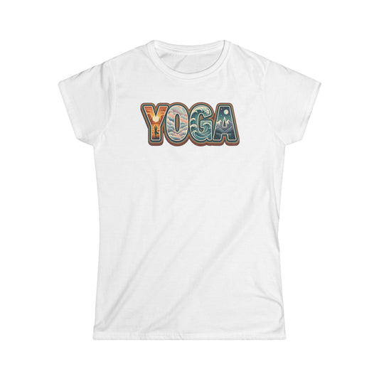 Yoga Women’s Tee — Retro Floral 'YOGA' Graphic Shirt