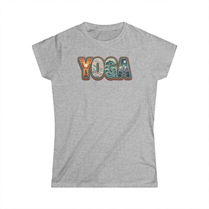Yoga Women’s Tee — Retro Floral 'YOGA' Graphic Shirt